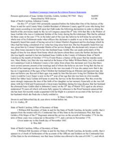 Southern Campaign American Revolution Pension Statements Pension application of Isaac Gelden [Gerldin, Geldin, Geldon] W17943 Mary fn44NC Transcribed by Will Graves[removed]State of North Carolina, Johnston County