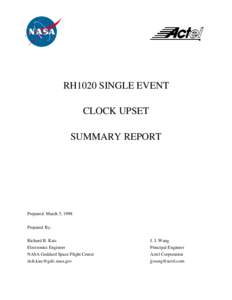 RH1020 SINGLE EVENT CLOCK UPSET SUMMARY REPORT Prepared: March 5, 1998 Prepared By: