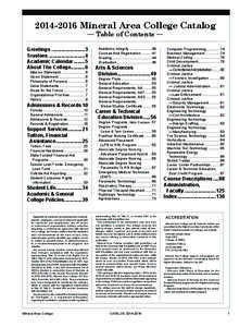 [removed]Mineral Area College Catalog — Table of Contents —