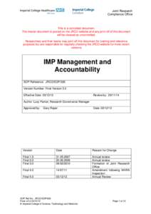 Joint Research Compliance Office This is a controlled document. The master document is posted on the JRCO website and any print-off of this document will be classed as uncontrolled.