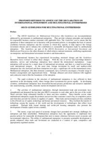 PROPOSED REVISION TO ANNEX I OF THE DECLARATION ON INTERNATIONAL INVESTMENT AND MULTINATIONAL ENTERPRISES OECD GUIDELINES FOR MULTINATIONAL ENTERPRISES Preface 1. The OECD Guidelines for Multinational Enterprises (the Gu