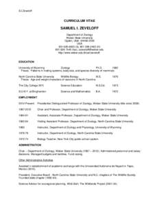 S.I.Zeveloff  CURRICULUM VITAE SAMUEL I. ZEVELOFF Department of Zoology