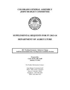 JBC Staff Supplemental Recommendations: FY[removed]                                                              Staff Working Document – Does Not Represent Committee Decision