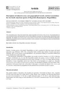 Descriptions of unknown sexes, new geographical records, and host associations for two South American species of Megachile (Hymenoptera: Megachilidae)