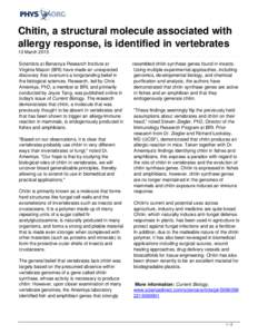 Chitin, a structural molecule associated with allergy response, is identified in vertebrates