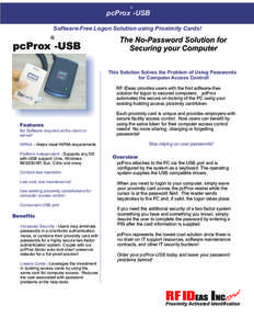 ®  pcProx -USB Software-Free Logon Solution using Proximity Cards! ®