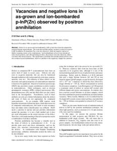 Semicond. Sci. Technol–277. Printed in the UK  PII: S0268Vacancies and negative ions in as-grown and ion-bombarded