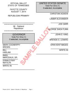 OFFICIAL BALLOT STATE OF TENNESSEE FAYETTE COUNTY AUGUST 7, 2014  UNITED STATES SENATE
