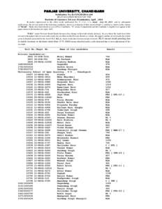 PANJAB UNIVERSITY, CHANDIGARH Notification No. B.COM.III/2014-A/69 RE-EVALUATION RESULT OF THE Bachelor of Commerce 3rd year (Examination, April , 2014. In partial supersession to this office result notification No. B.Co