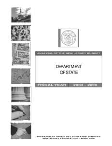 ANALYSIS OF THE NEW JERSEY BUDGET  DEPARTMENT OF STATE FISCAL YEAR