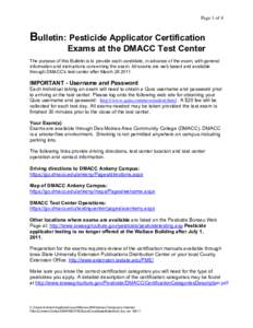 Page 1 of 4  Bulletin: Pesticide Applicator Certification Exams at the DMACC Test Center