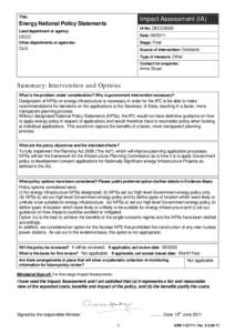 Title:  Impact Assessment (IA) Energy National Policy Statements