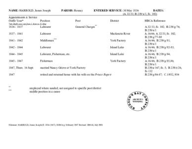 NAME: HARROLD, James[removed]PARISH: Rousay[removed]ENTERED SERVICE: 30 May 1836                    DATES: