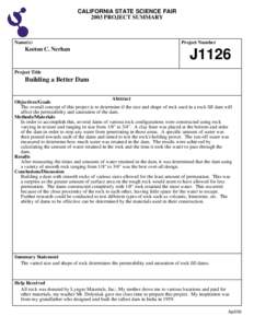 CALIFORNIA STATE SCIENCE FAIR 2003 PROJECT SUMMARY Name(s)  Keeton C. Nerhan