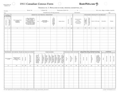 RootsWeb.comCanadian Census Form FIFTH CENSUS OF CANADA, 1911
