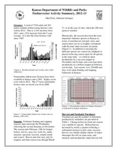 Kansas Department of Wildlife and Parks Furharvester Activity Summary, [removed]Matt Peek, furbearer biologist Licenses: A total of 7524 adult and 263 junior resident furharvesting licenses were sold in[removed]This is a 14