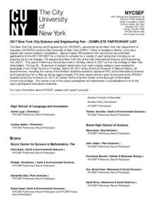 NYCSEF NYC Science and Engineering Fair Office of STEM Initiatives Office of Academic Affairs 16 Court Street, 3rd Floor Brooklyn, NY 11201