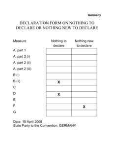 Germany  DECLARATION FORM ON NOTHING TO DECLARE OR NOTHING NEW TO DECLARE Measure