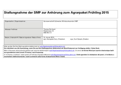Microsoft Word - Stellungnahme der SMP zum Frühlingspaket AP[removed]Verordnungspaket definitiv-de.docx