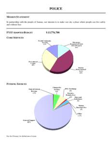 POLICE MISSION STATEMENT In partnership with the people of Juneau, our mission is to make our city a place where people can live safely and without fear.  FY15 ADOPTED BUDGET