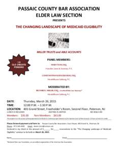 PASSAIC COUNTY BAR ASSOCIATION ELDER LAW SECTION PRESENTS THE CHANGING LANDSCAPE OF MEDICAID ELIGIBILITY
