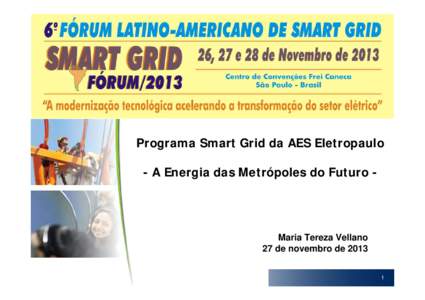 Programa Smart Grid da AES Eletropaulo - A Energia das Metrópoles do Futuro - Maria Tereza Vellano 27 de novembro de