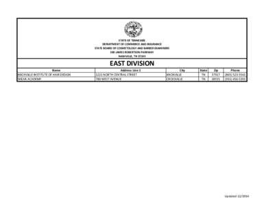 STATE OF TENNESSEE DEPARTMENT OF COMMERCE AND INSURANCE STATE BOARD OF COSMETOLOGY AND BARBER EXAMINERS 500 JAMES ROBERTSON PARKWAY NASHVILLE, TN 37243