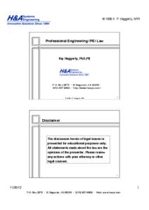 © 1996 K. P. Haggerty, ARR!  Professional Engineering (PE) Law! Kip Haggerty, PhD,PE!