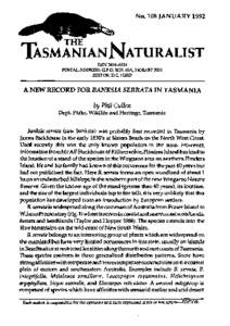 No. 108 JANUARYTASMANIAN NATURALIST ISSN 0819~26 POSTAL ADDRESS: G.P.O. BOX 68A, HOBART 7001 EDITOR: D.G. HIRD