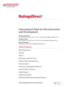 International Bank for Reconstruction and Development Primary Credit Analyst: Elie Heriard Dubreuil, London[removed]7302; [removed] Secondary Contact: John B Chambers, CFA, New York 