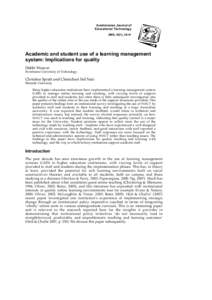 Australasian Journal of Educational Technology 2008, 24(1), 30-41 Academic and student use of a learning management system: Implications for quality