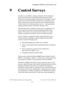 CONTROL SURVEYS •SEPTEMBER[removed]Control Surveys Control surveys establish a common, consistent network of physical