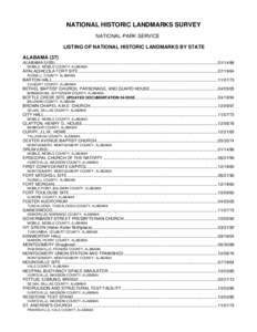 NATIONAL HISTORIC LANDMARKS SURVEY NATIONAL PARK SERVICE LISTING OF NATIONAL HISTORIC LANDMARKS BY STATE ALABAMA (37) ALABAMA (USS) ........................................................................................