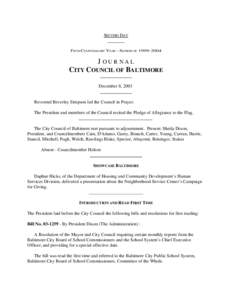Baltimore City Council / Baltimore / Recorded vote / Maryland / Government / Local government in the United States / Sheila Dixon