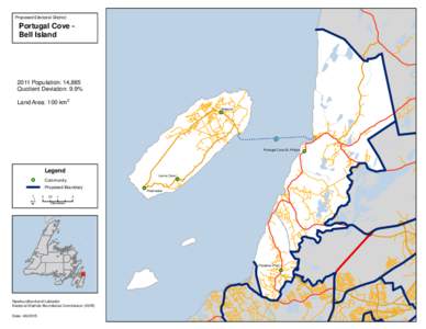 Proposed Electoral District:  Portugal Cove Bell Island 2011 Population: 14,885 Quotient Deviation: 9.9%