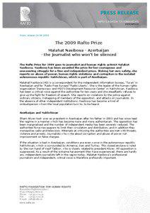 Press release[removed]The 2009 Rafto Prize