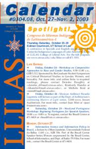 Calendar #[removed], Oct. 27–Nov. 2, 2003 University of Texas at Austin College of Liberal Arts