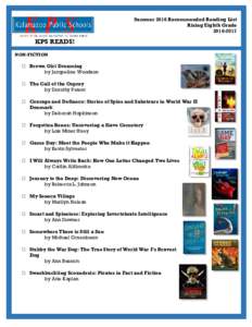 Summer 2016 Recommended Reading List Rising Eighth GradeKPS READS! NON-FICTION