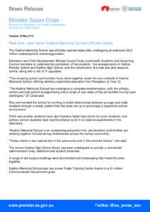 News Release Minister Susan Close Minister for Education and Child Development Minister for Public Sector Tuesday, 19 May, 2015