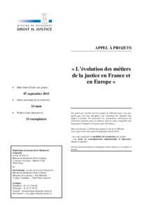 APPEL À PROJETS  « L’évolution des métiers de la justice en France et en Europe » 