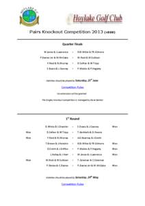 Pairs Knockout Competition[removed]4BBB) Quarter Finals M.Jones & J.Lawrence