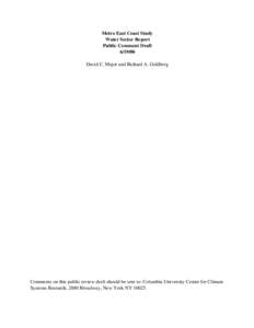 Metro East Coast Study Water Sector Report Public Comment Draft[removed]David C. Major and Richard A. Goldberg