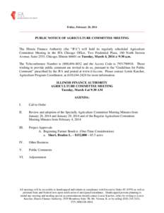 Friday, February 28, 2014  ______________________________________________________________________________ PUBLIC NOTICE OF AGRICULTURE COMMITTEE MEETING ___________________________________________________________________