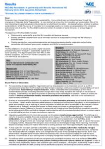Results WEC/IMD Roundtable, in partnership with Novartis International AG February 22-23, 2012, Lausanne, Switzerland: “SYSTEMIC SOLUTIONS FOR INNOVATION IN SUSTAINABILITY” WHAT: Companies have changed their perspect