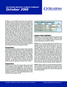 OKLAHOMA MONTHLY CLIMATE SUMMARY  Oklahoma Climatological Survey  October 2008