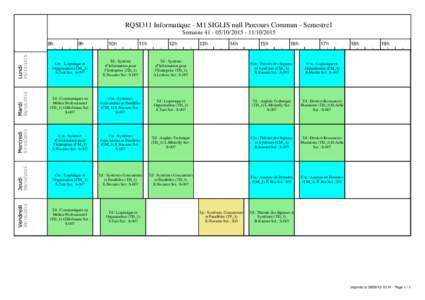 RQSI311 Informatique - M1 SIGLIS null Parcours Commun - Semestre1 Semaine8h 9h