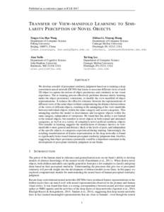 Published as a conference paper at ICLRT RANSFER OF V IEW- MANIFOLD L EARNING LARITY P ERCEPTION OF N OVEL O BJECTS Xingyu Lin, Hao Wang Department of Computer Science