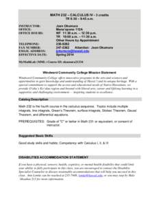 TENTATIVE SCHEDULE - MATH 135