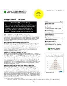 MicroCapital Monitor THE MICROFINANCE NEWSPAPER DECEMBER 2011  |