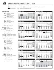 EIPS DIVISION CALENDAR[removed]First Instructional Day (Semester 1 & 2) Statutory Holidays Important Dates